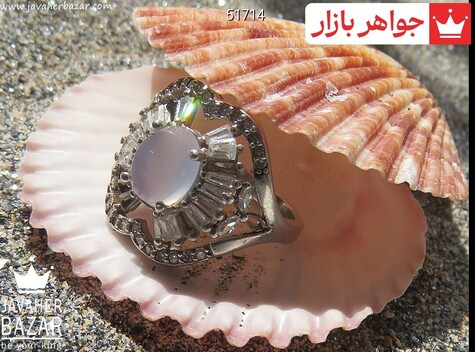 انگشتر نقره عقیق یمنی کبود طرح نازگل زنانه - 51714