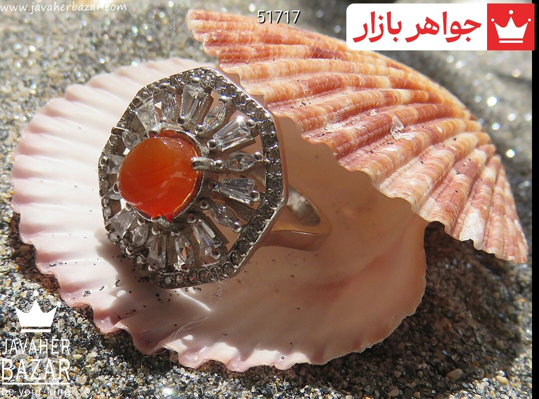 انگشتر نقره عقیق یمنی نارنجی طرح شیدا زنانه