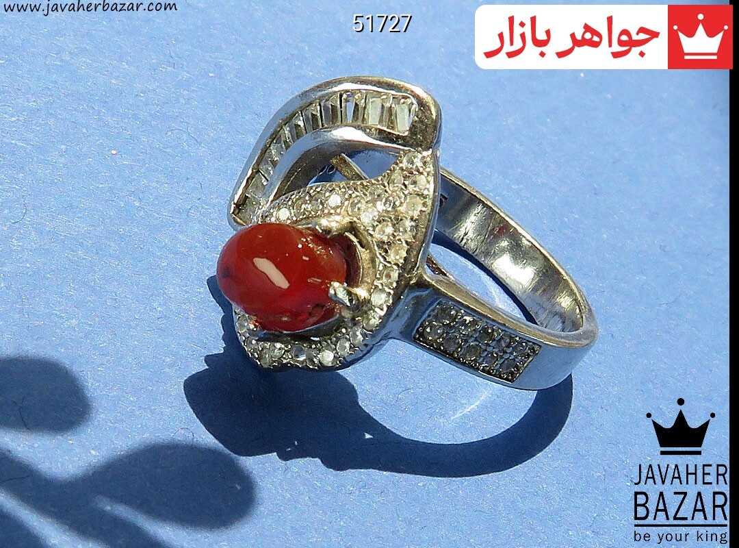 انگشتر نقره عقیق یمنی قرمز طرح نازخاتون زنانه