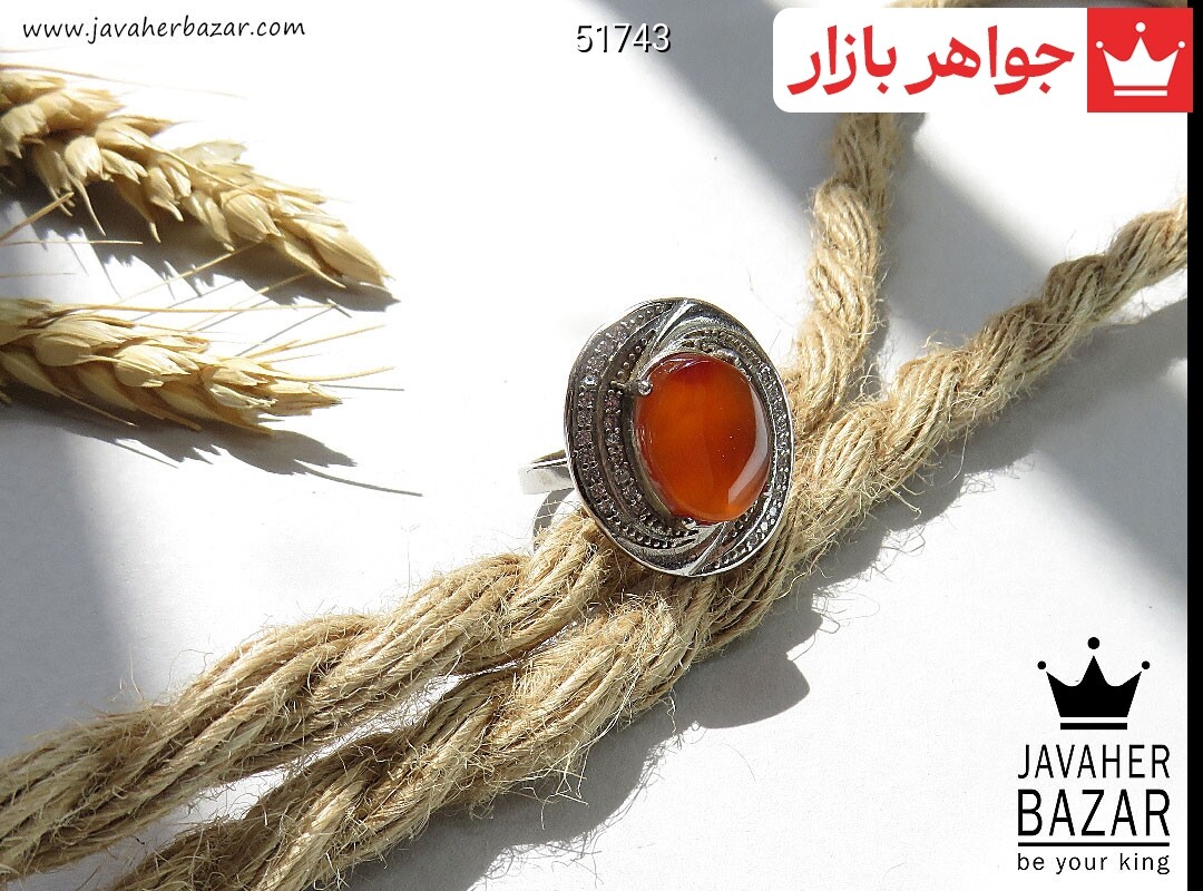 انگشتر نقره عقیق یمنی نارنجی طرح مهسا زنانه