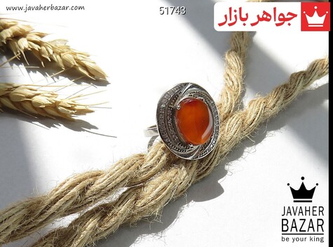 انگشتر نقره عقیق یمنی نارنجی طرح مهسا زنانه - 51743