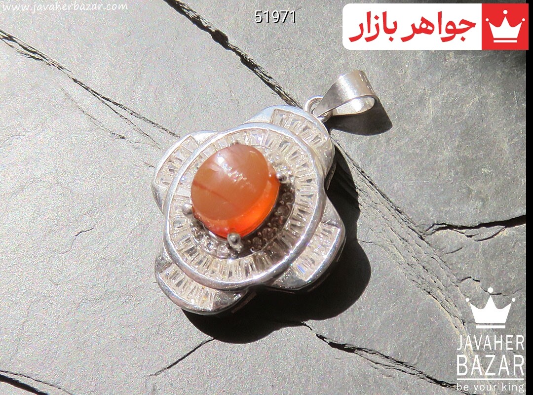 مدال نقره عقیق یمنی نارنجی طرح لعیا