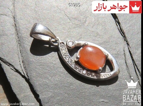 مدال نقره عقیق یمنی نارنجی طرح چشم - 51985