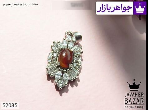 مدال نقره عقیق یمنی نارنجی طرح نگار - 52035