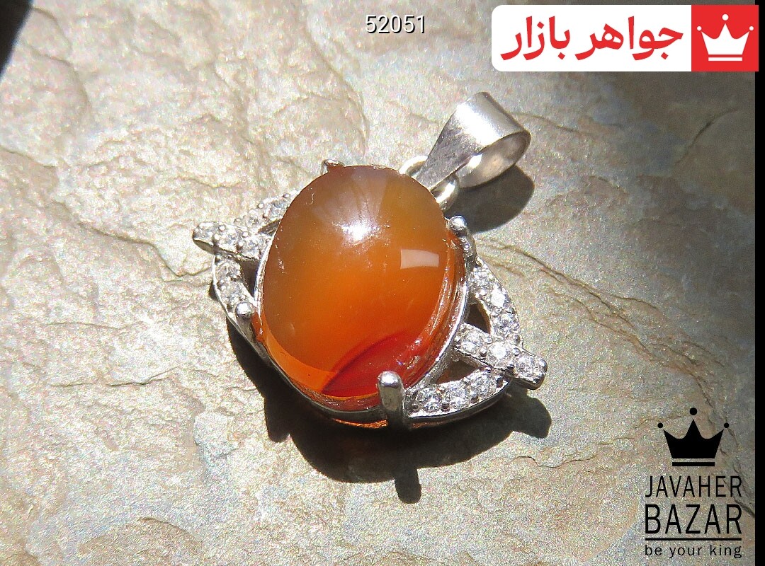آویز نقره عقیق یمنی نارنجی طرح روشا