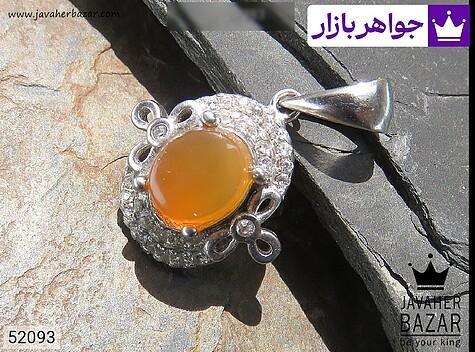 مدال نقره عقیق یمنی نارنجی طرح نسترن زنانه - 52093