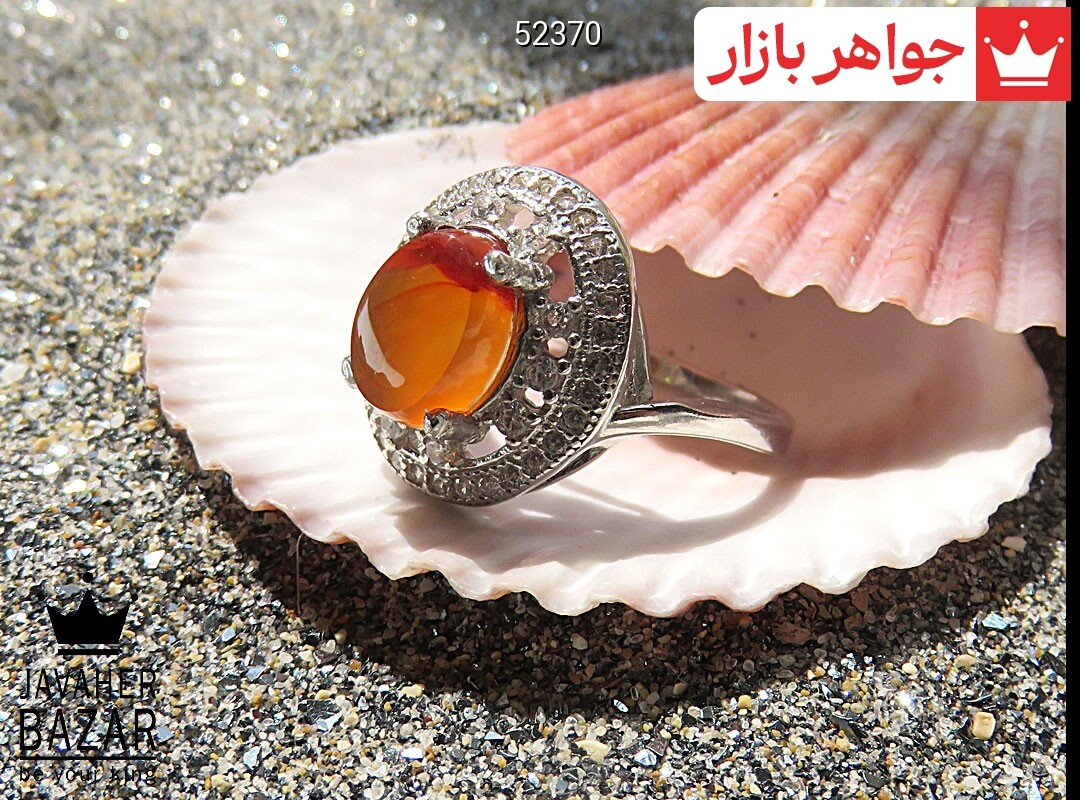 انگشتر نقره عقیق یمنی نارنجی طرح غزاله زنانه