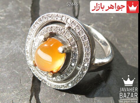 انگشتر نقره عقیق یمنی نارنجی طرح شمیم زنانه - 52446