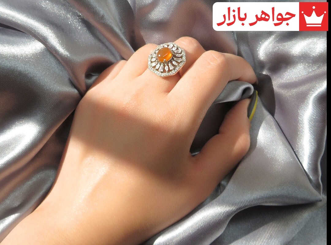 انگشتر نقره عقیق یمنی نارنجی طرح سیمین زنانه