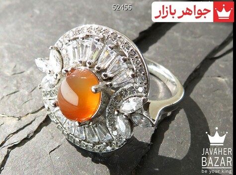 انگشتر نقره عقیق یمنی نارنجی طرح شیدا زنانه - 52455