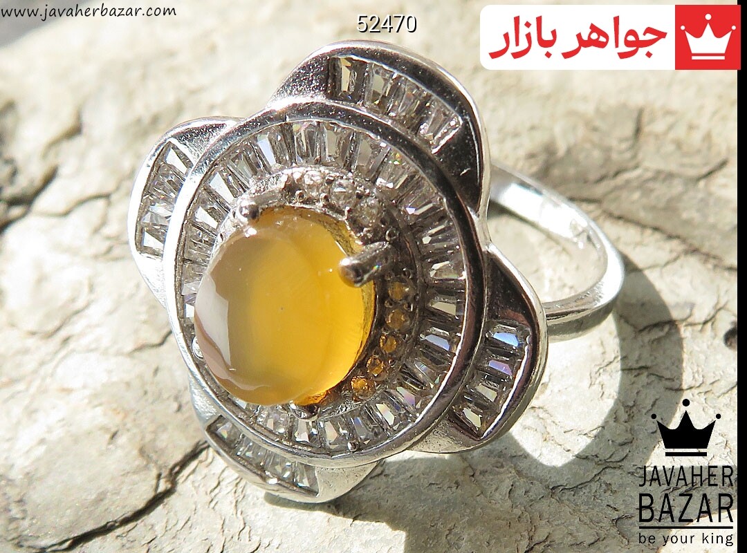 انگشتر نقره عقیق یمنی زرد طرح کمند زنانه