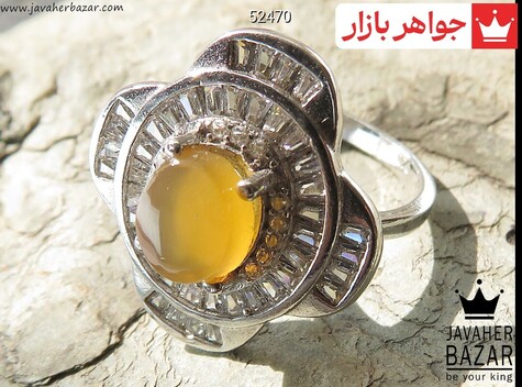 انگشتر نقره عقیق یمنی زرد طرح کمند زنانه - 52470