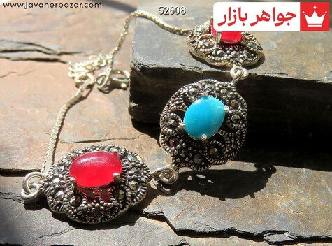 دستبند نقره عقیق و جید طرح ساره زنانه - 52608