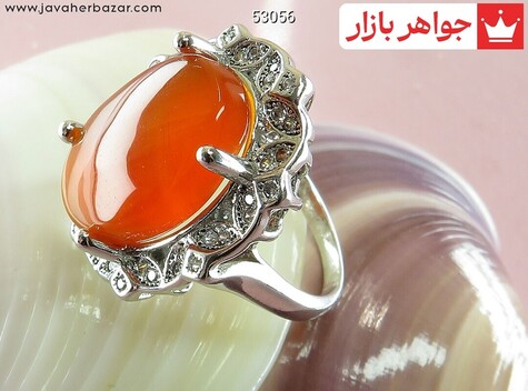 انگشتر نقره عقیق یمنی قرمز طرح ستایش زنانه - 53056