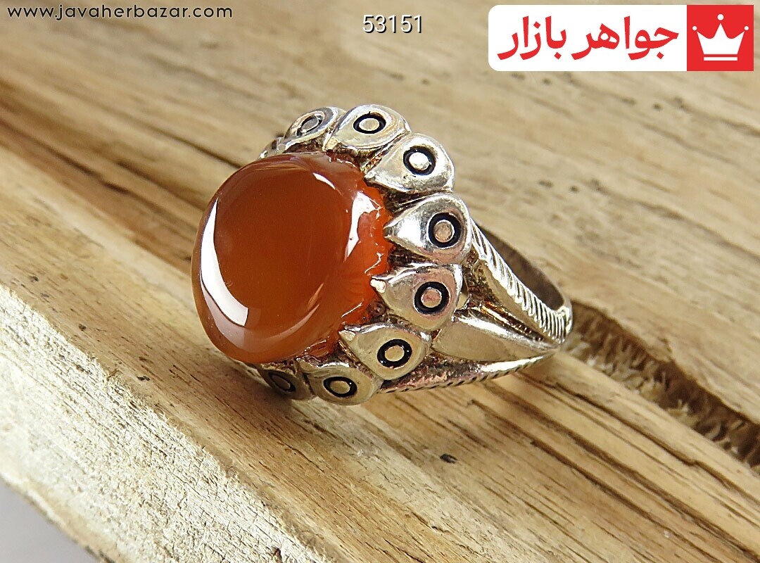 انگشتر نقره عقیق نارنجی شاهانه مردانه