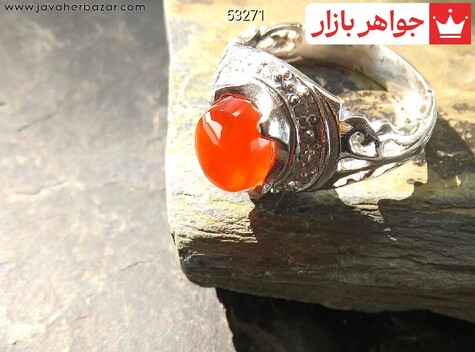 انگشتر نقره عقیق یمنی نارنجی مرغوب پسرانه - 53271