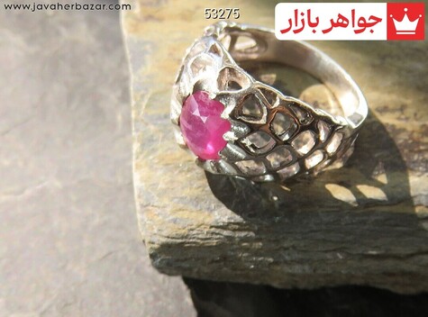انگشتر نقره یاقوت آفریقایی سرخ پسرانه - 53275