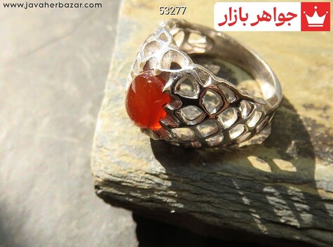انگشتر نقره عقیق یمنی قرمز پسرانه - 53277