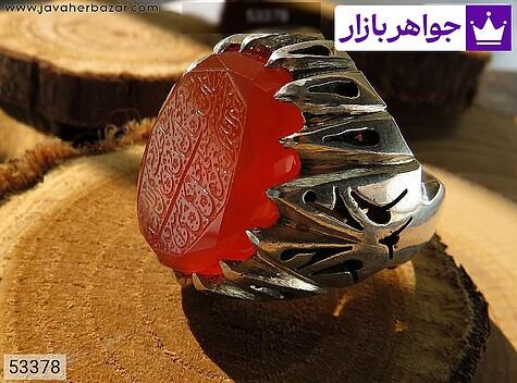 انگشتر نقره عقیق یمنی نارنجی الماس تراش مردانه دست ساز [رزق و روزی » و من یتق الله] - 53378