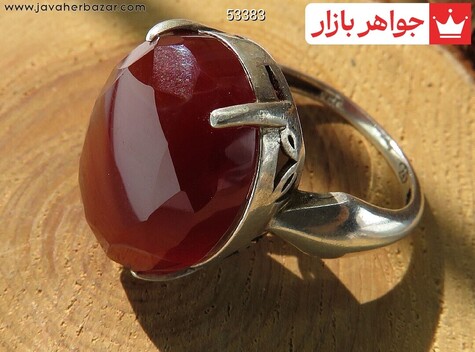 انگشتر نقره عقیق یمنی قرمز مرغوب الماس تراش زنانه - 53383