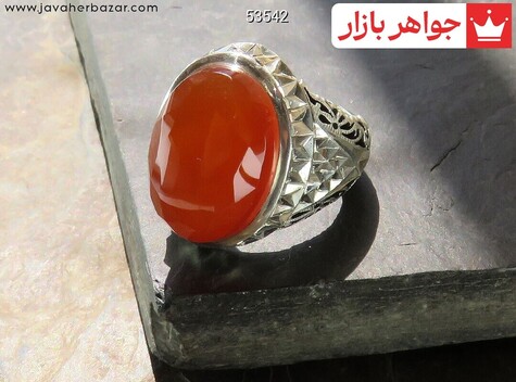 انگشتر نقره عقیق یمنی نارنجی مرغوب مردانه دست ساز - 53542