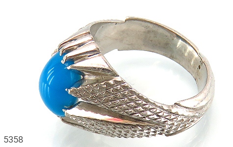 انگشتر نقره فیروزه آمریکایی آبی خوش رنگ یکدست مردانه دست ساز - 5358