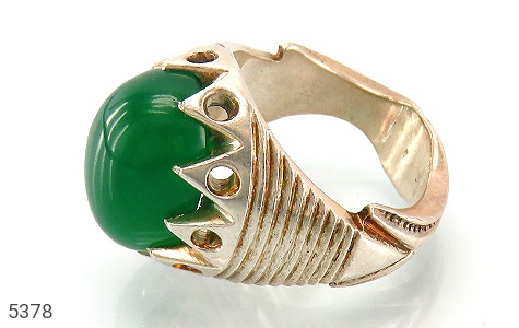 انگشتر نقره عقیق سبز برجسته مردانه دست ساز - 5378