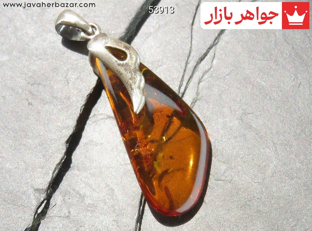 گردنبند نقره کهربا بولونی لهستان عسلی رنگ