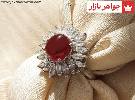 انگشتر نقره عقیق یمنی قرمز طرح نغمه زنانه - 54355