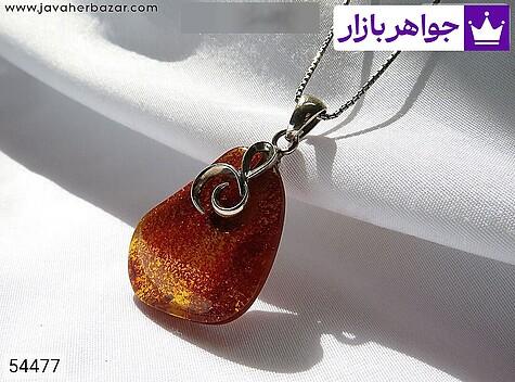 مدال کهربا نارنجی زنانه مدال نقره کهربا بولونی لهستان عسلی رنگ زنانه - 54477