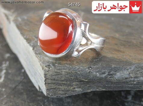 انگشتر نقره عقیق یمنی قرمز شاهانه مردانه دست ساز - 54745