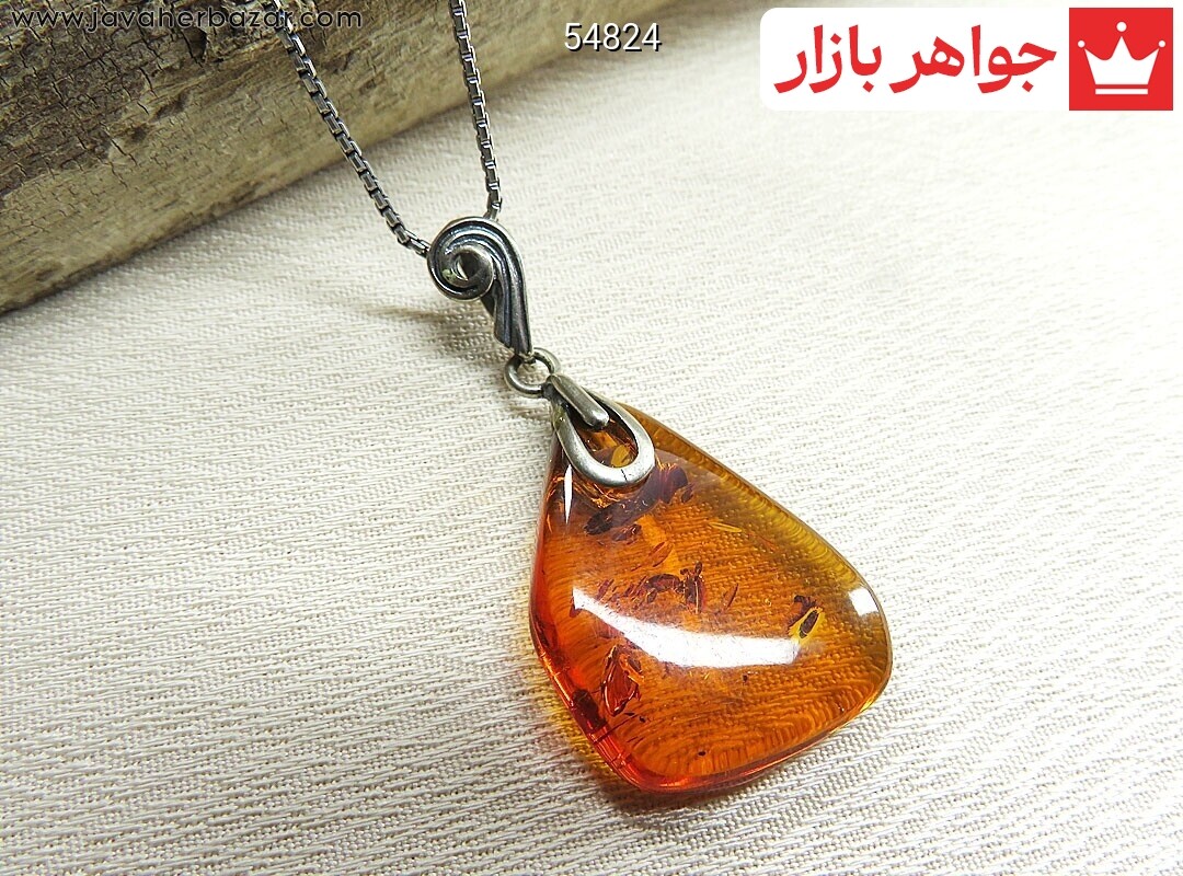 آویز نقره کهربا بولونی لهستان عسلی رنگ