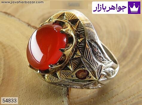 انگشتر عقیق یمنی و یاقوت مردانه انگشتر نقره عقیق یمنی و یاقوت طرح اشرافی مردانه - 54833