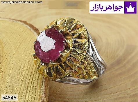 انگشتر نقره یاقوت آفریقایی قرمز شاهانه مردانه دست ساز - 54845