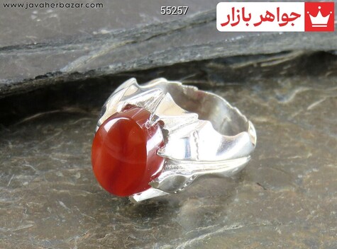 انگشتر نقره عقیق یمنی قرمز مرغوب مردانه - 55257