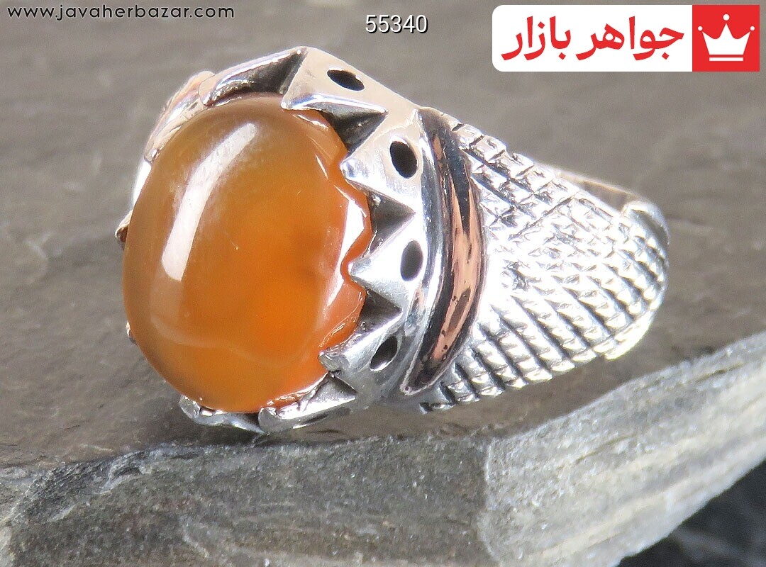 انگشتر نقره عقیق یمنی نارنجی طرح قدیمی مردانه