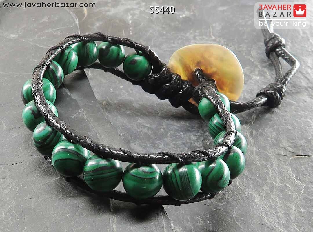دستبند مالاکیت سبز خوش رنگ زنانه
