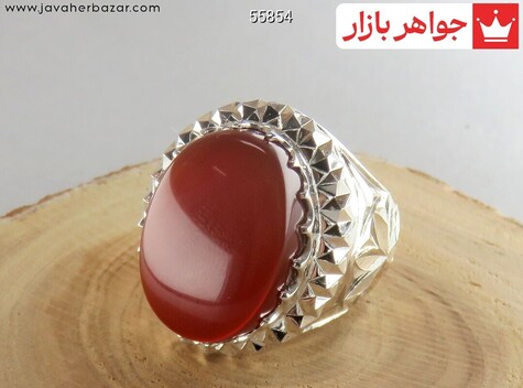 انگشتر نقره عقیق یمنی قرمز درشت مرغوب مردانه دست ساز - 55854