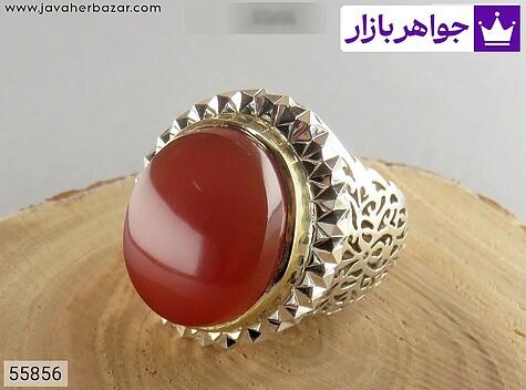 انگشتر برنج عقیق یمنی قرمز مردانه انگشتر نقره برنج عقیق یمنی قرمز مرغوب مردانه دست ساز - 55856
