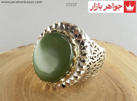 انگشتر نقره یشم طرح اشرافی مردانه دست ساز - 55857