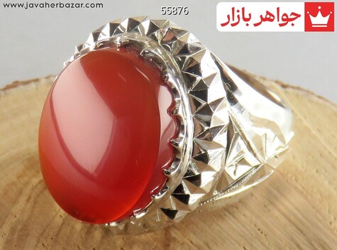 انگشتر نقره عقیق یمنی قرمز درشت اشرافی مردانه دست ساز - 55876