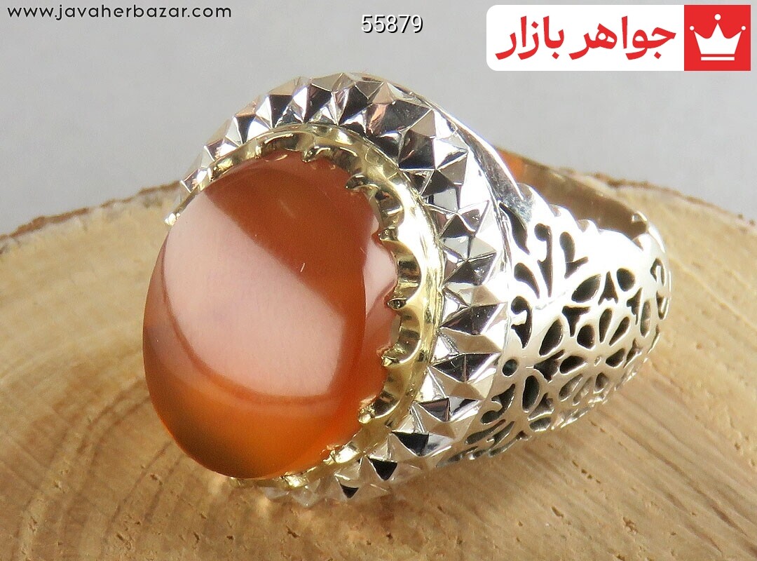 انگشتر نقره برنج عقیق یمنی نارنجی مرغوب مردانه دست ساز
