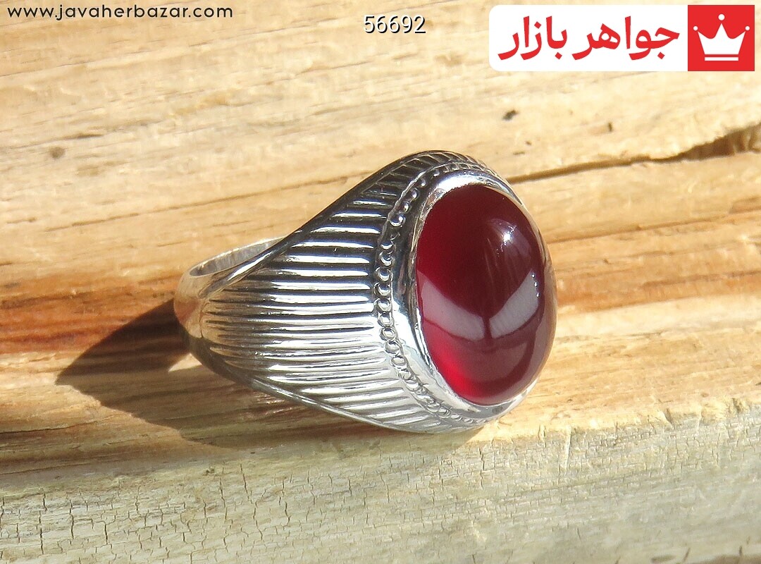 انگشتر نقره عقیق قرمز طرح سنتی مردانه دست ساز