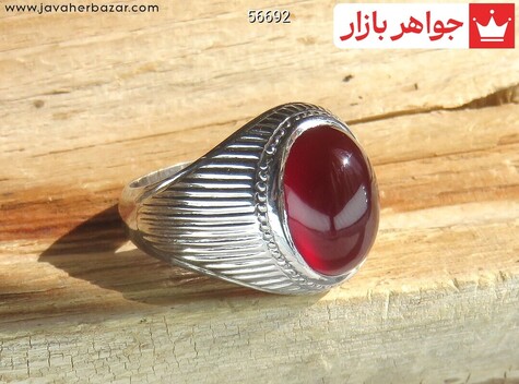 انگشتر نقره عقیق قرمز طرح سنتی مردانه دست ساز - 56692