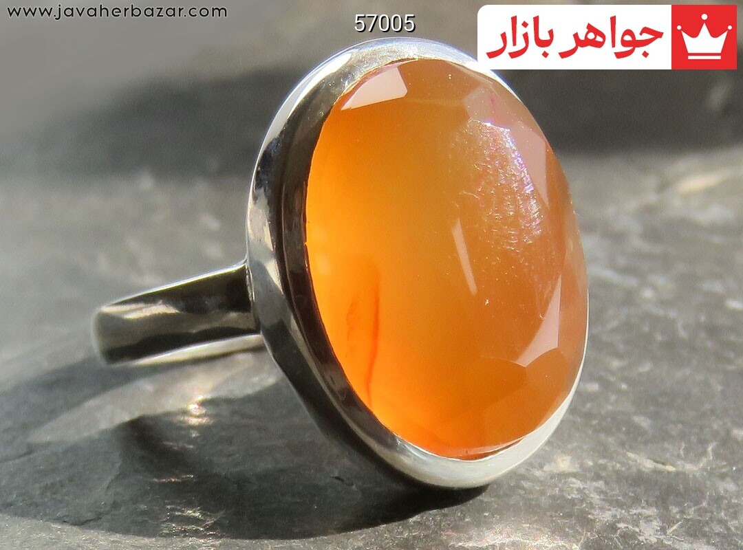 انگشتر نقره عقیق یمنی نارنجی الماس تراش فاخر
