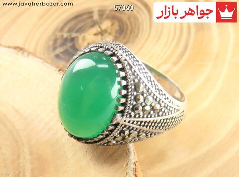 انگشتر نقره عقیق سبز مردانه - 57060