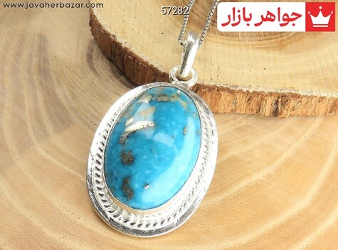 مدال نقره فیروزه کرمانی طرح خوش رنگ - 57282