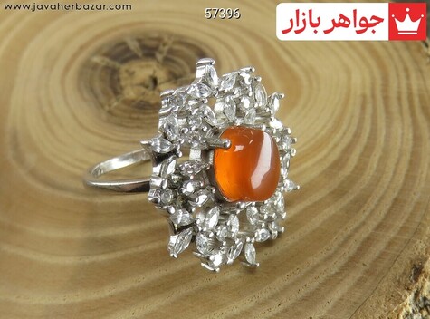 انگشتر نقره عقیق یمنی نارنجی طرح غزل زنانه - 57396