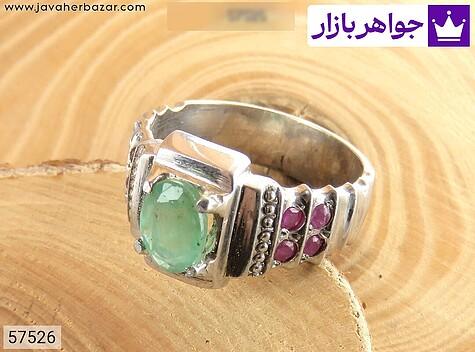 انگشتر نقره یاقوت و زمرد زامبیا مردانه - 57526