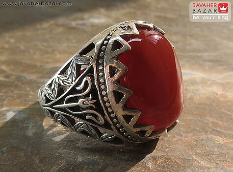 انگشتر نقره عقیق قرمز طرح سلطنتی مردانه - 57793